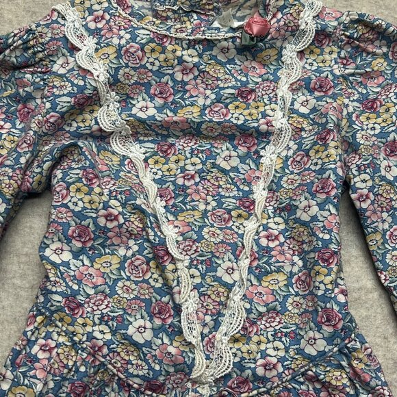 Vintage 80's Peaches 'n Cream Floral Long Sleeve Prairie Dress Size 6 - Picture 2 of 9